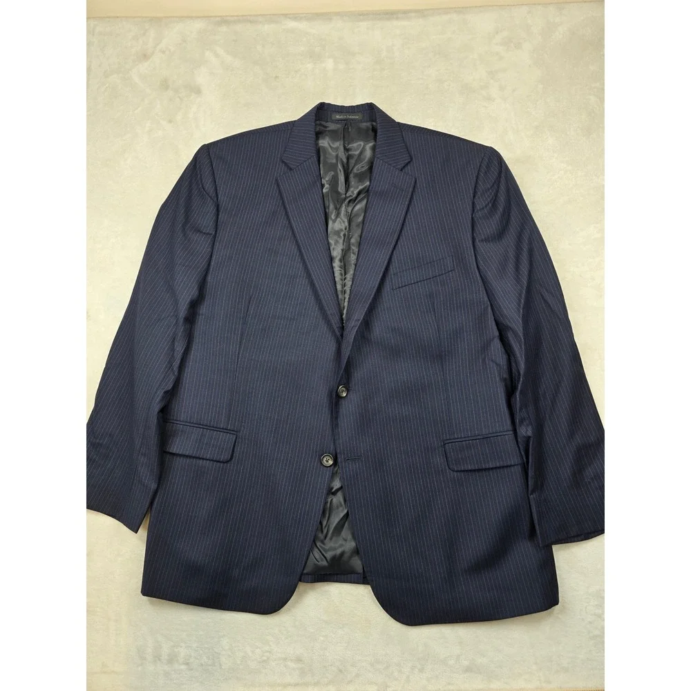 LRL Ralph Lauren Suit‎ Jacket Mens 44R Navy Blue Pinstripe Wool Blend Blazer